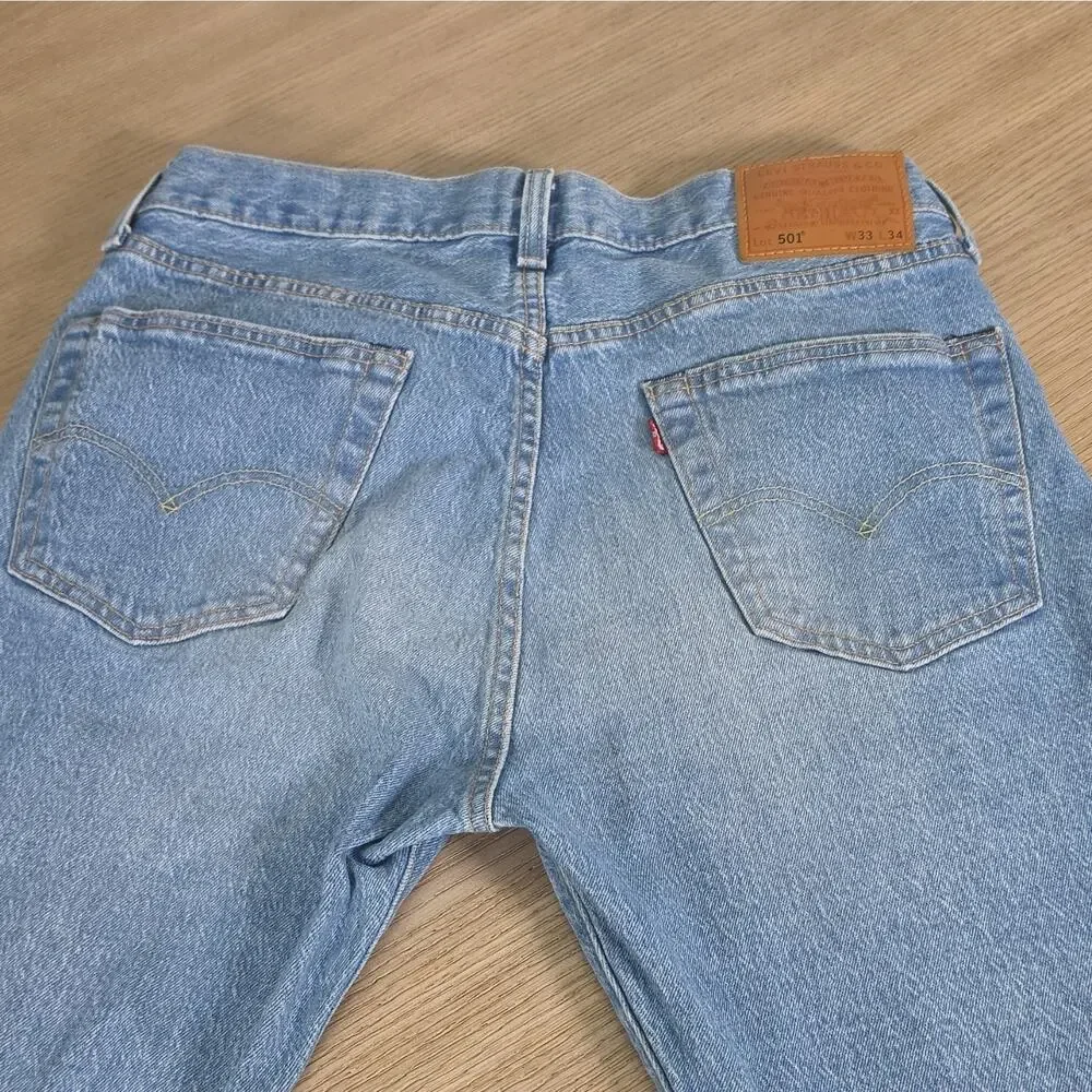 Levi's BIG E Men's Regular Fit Straight Jeans Blue Light Wash Buttom Up 33x34